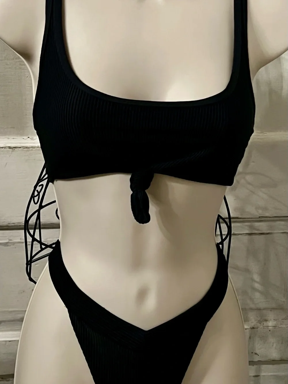 Frankie's Bikinis’ Greer Ribbed Knot Top & Cole Bottoms Black Small